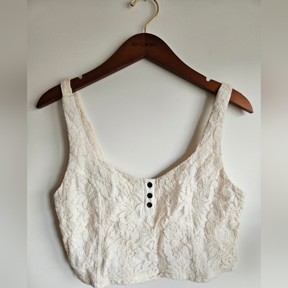 Poetry | Cream Lace Top with Black Buttons